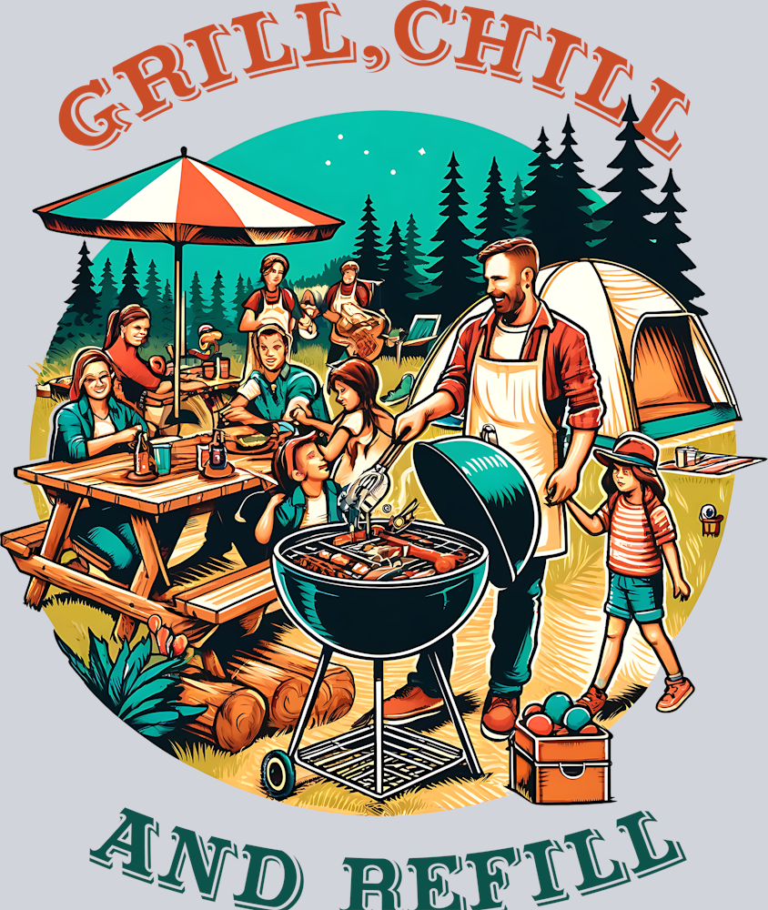 DTF Transfer Camping - Grill, Chill and Refill