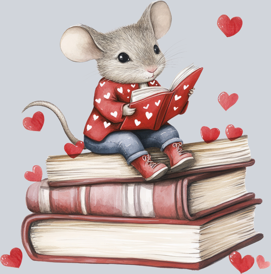 DTF Transfer Valentines - Mouse with Books