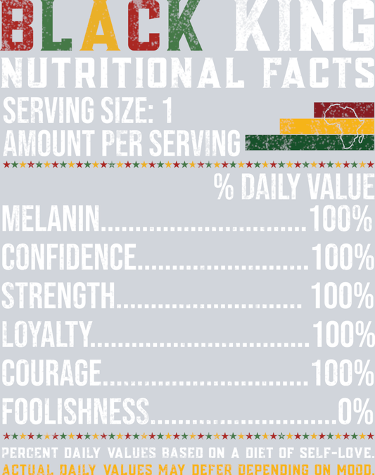 DTF Transfer Black History Month - Black King Nutritional Facts