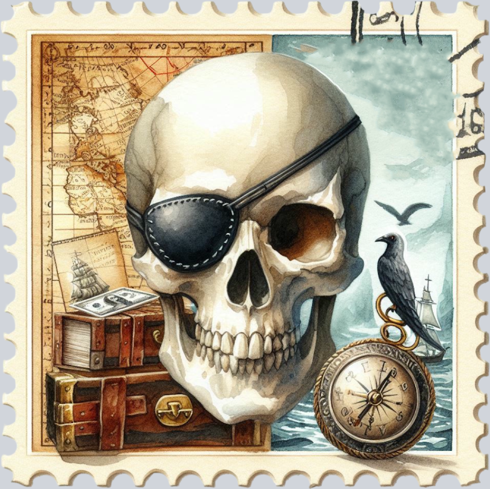 DTF Transfer High Seas - Postage Eyepatch Skull