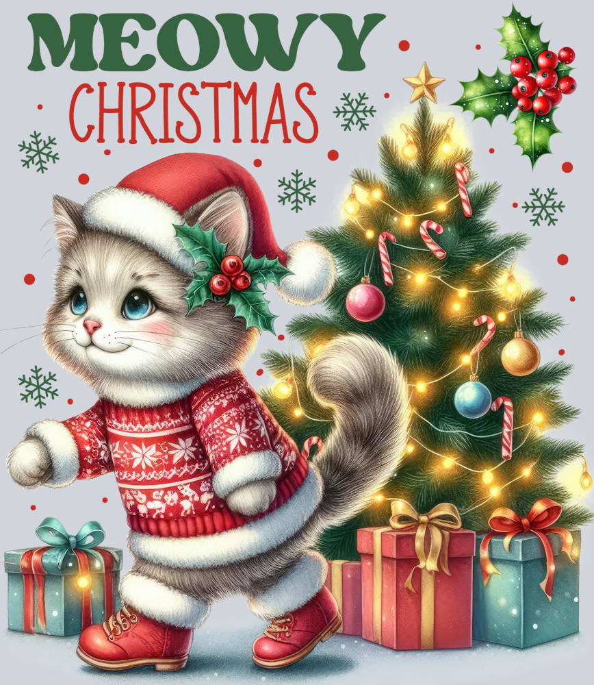 DTF Transfer Christmas - Meowy Christmas
