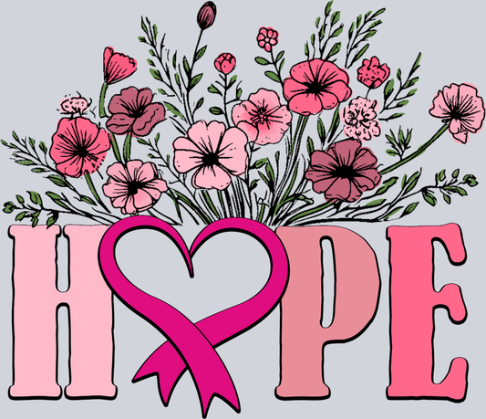 DTF Transfer Breast Cancer - Pink Flower Hope Breast Cancer Awareness