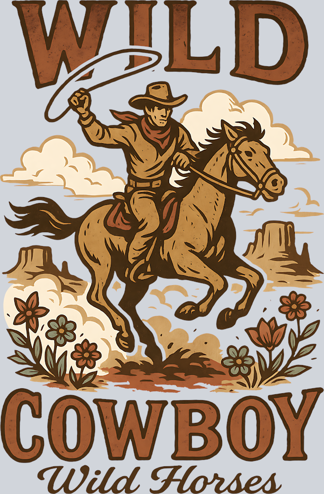 DTF Transfer Western - Wild Cowboy Wild Horses