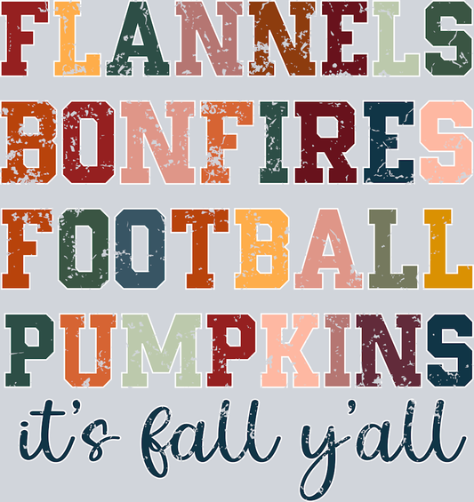 DTF Transfer Football - Flannels Bonfires Football Pumpkins it's fall y'all