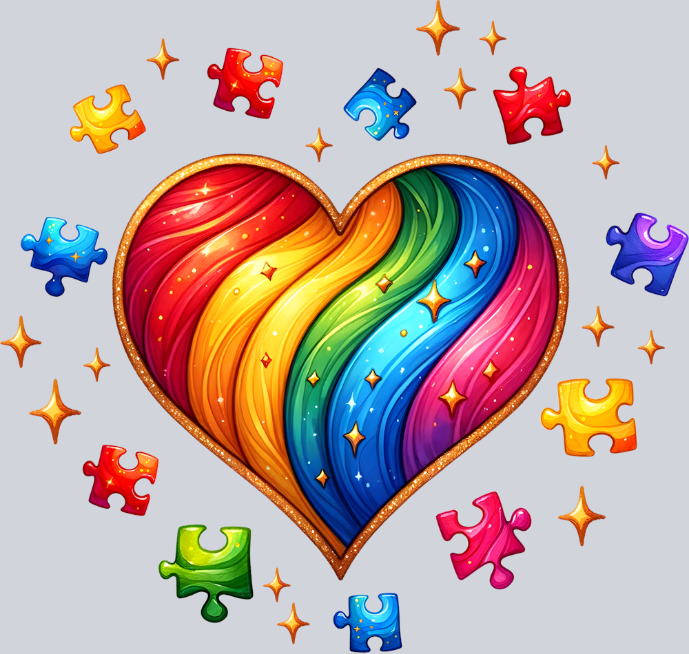 DTF Transfer Autism - Heart & Puzzles
