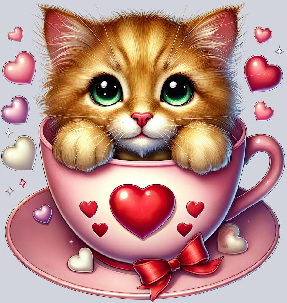 DTF Transfer Valentines - Cat in the Cup