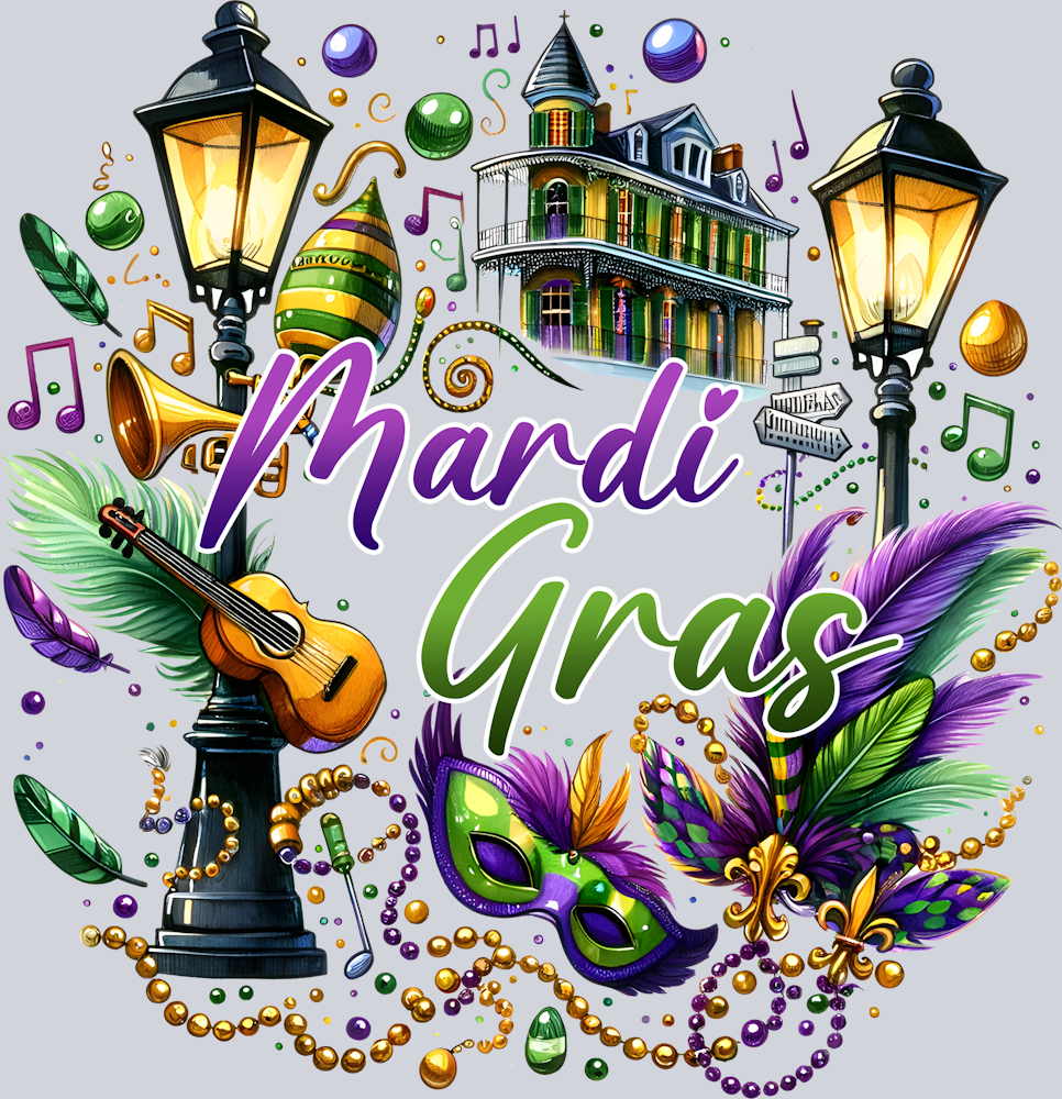 DTF Transfer Mardi Gras - Mardi Gras Broken Beads