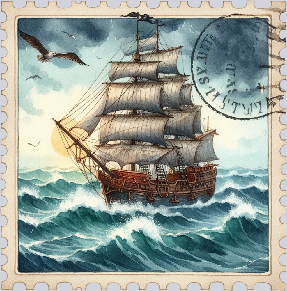 DTF Transfer High Seas - Postage Sunset Ship