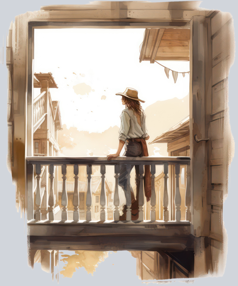 DTF Transfer Western - Cowgirl Viewing the Town