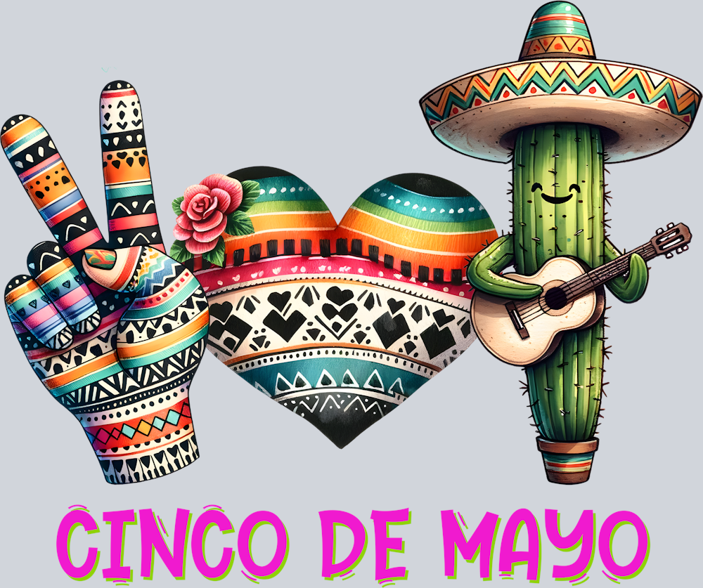 DTF Transfer Cinco de Mayo - Peace Love Cactus