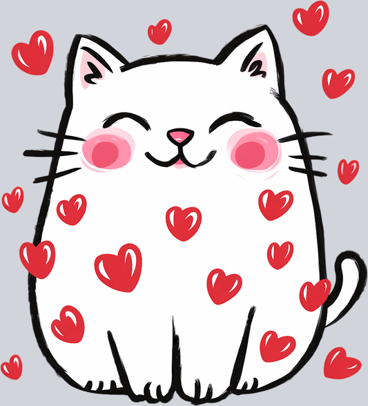 DTF Transfer Valentines - White Cat with Hearts