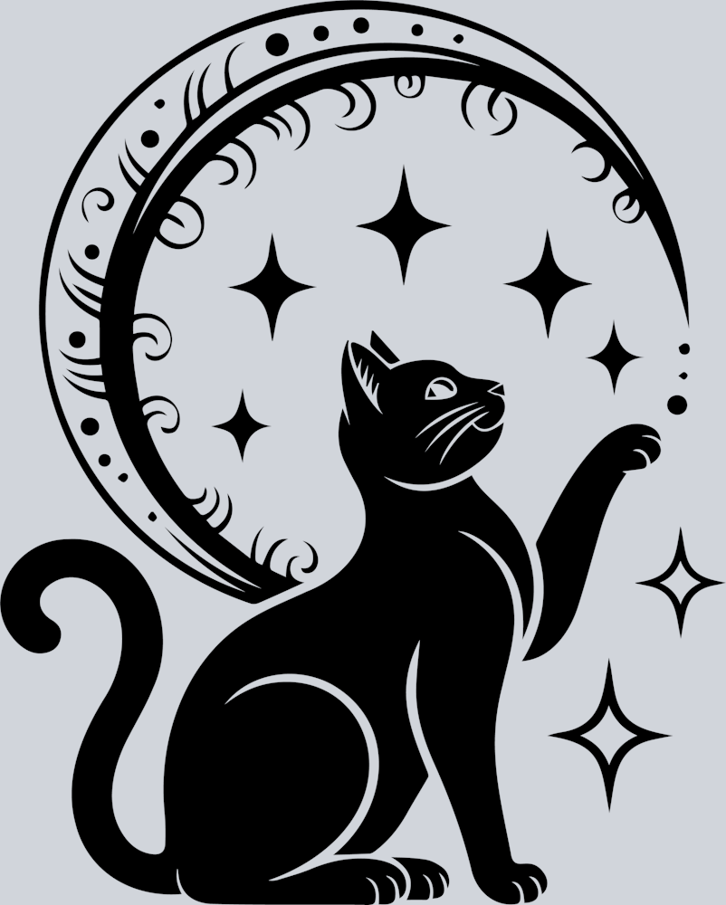 DTF Transfer Cats - Cute cat playing with moon and stars