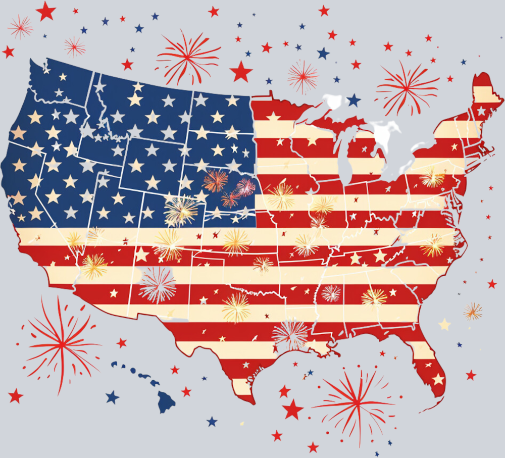 DTF Transfer USA - Star and Stripes Map
