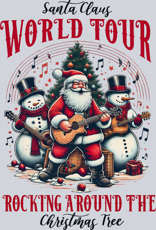 DTF Transfer Christmas - Santa Claus World Tour Rocking around the Christmas Tree