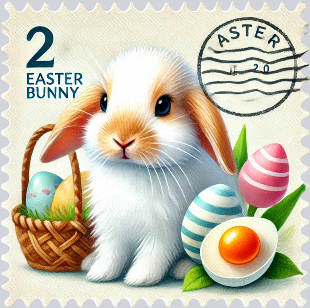 DTF Transfer Easter - 2 Easter Bunny Postage Stamp