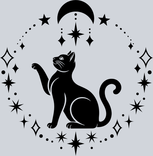 DTF Transfer Cats - Cat playing with moon and stars