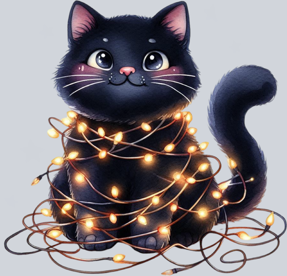 DTF Transfer Cats - Christmas Lights