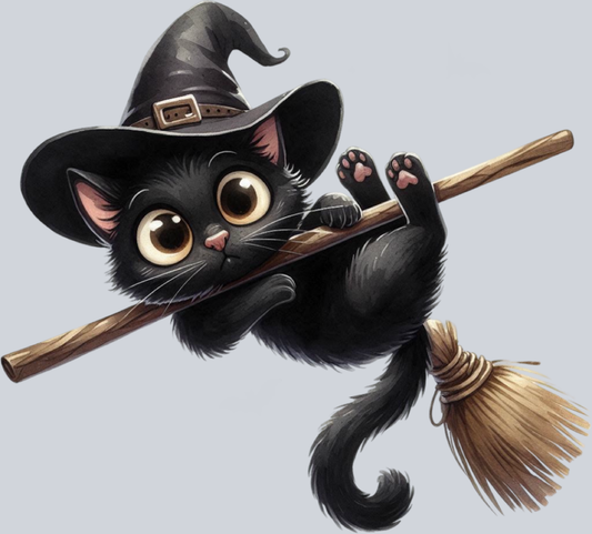 DTF Transfer Cats - Cat on a Broom