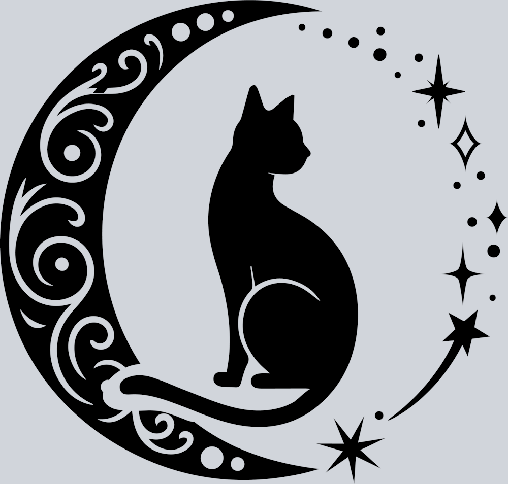 DTF Transfer Cats - Cat with decorative moon and sparkles