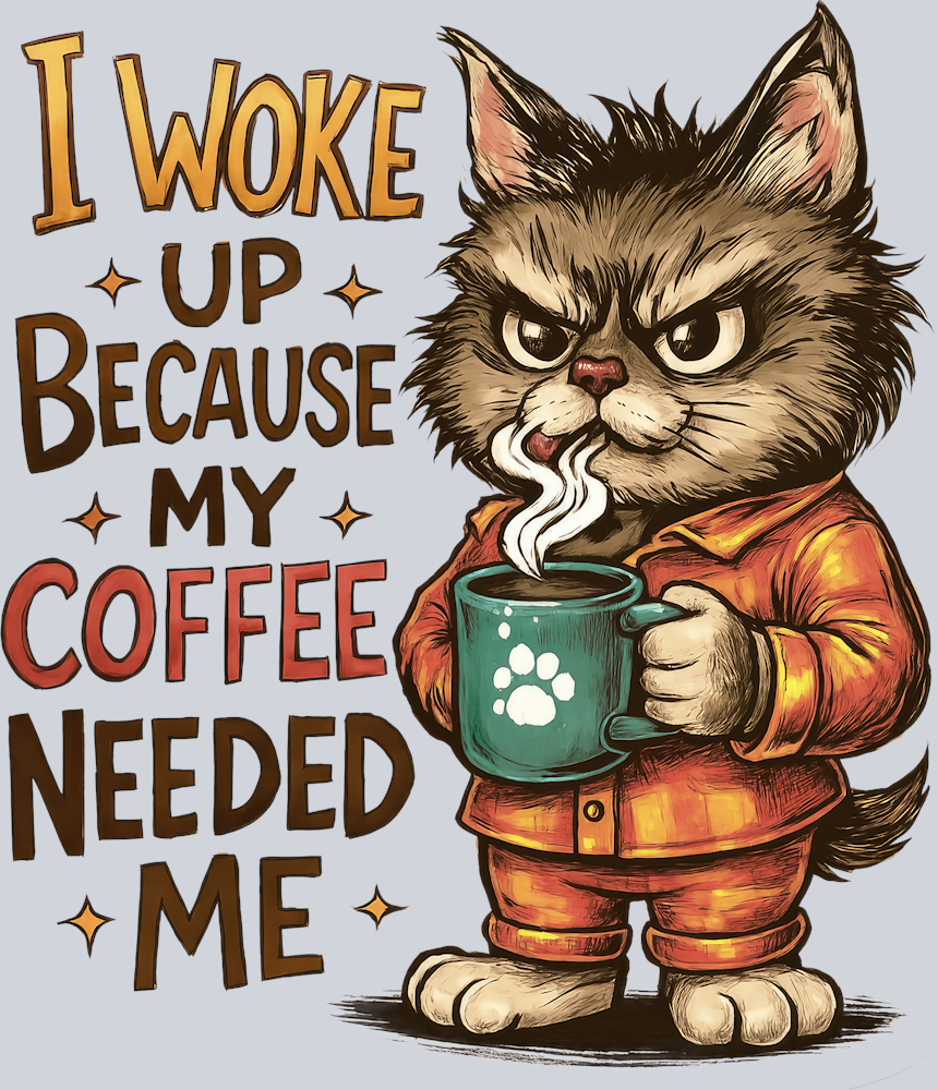DTF Transfer Cats - I Woke Up Because My Coffee Needed Me