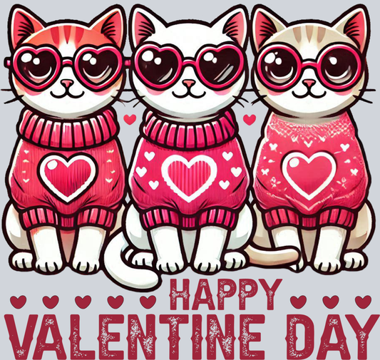DTF Transfer Valentines - Happy Valentine Day Cats