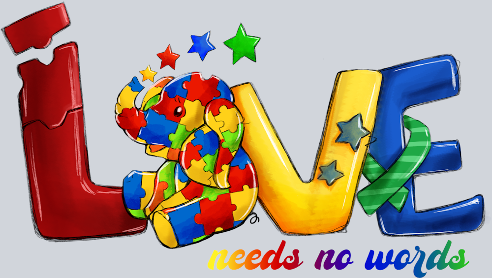 DTF Transfer Autism - Love needs no words Elephant