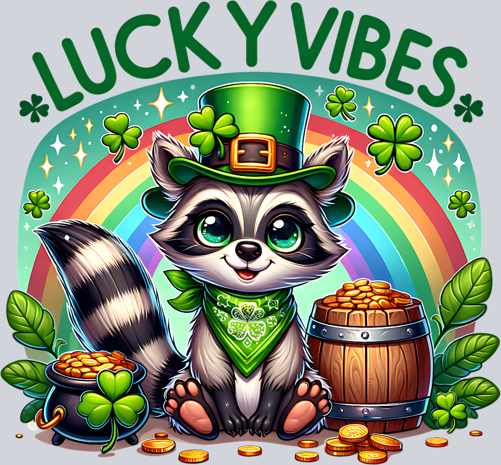 DTF Transfer St. Patrick's Day - Lucky Vibes Racoon