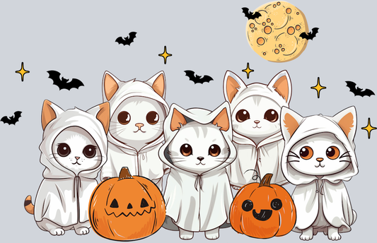 DTF Transfer Halloween - Ghost Cat Trick or Treaters