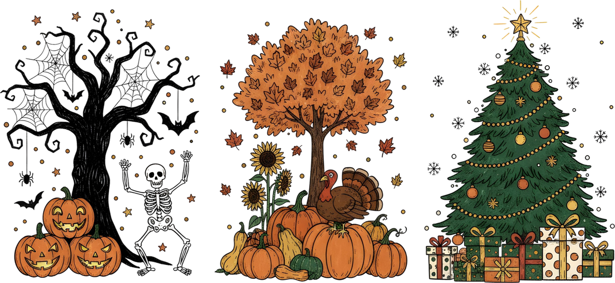 DTF Transfer Thanksgiving - Halloween Thanksgiving Christmas
