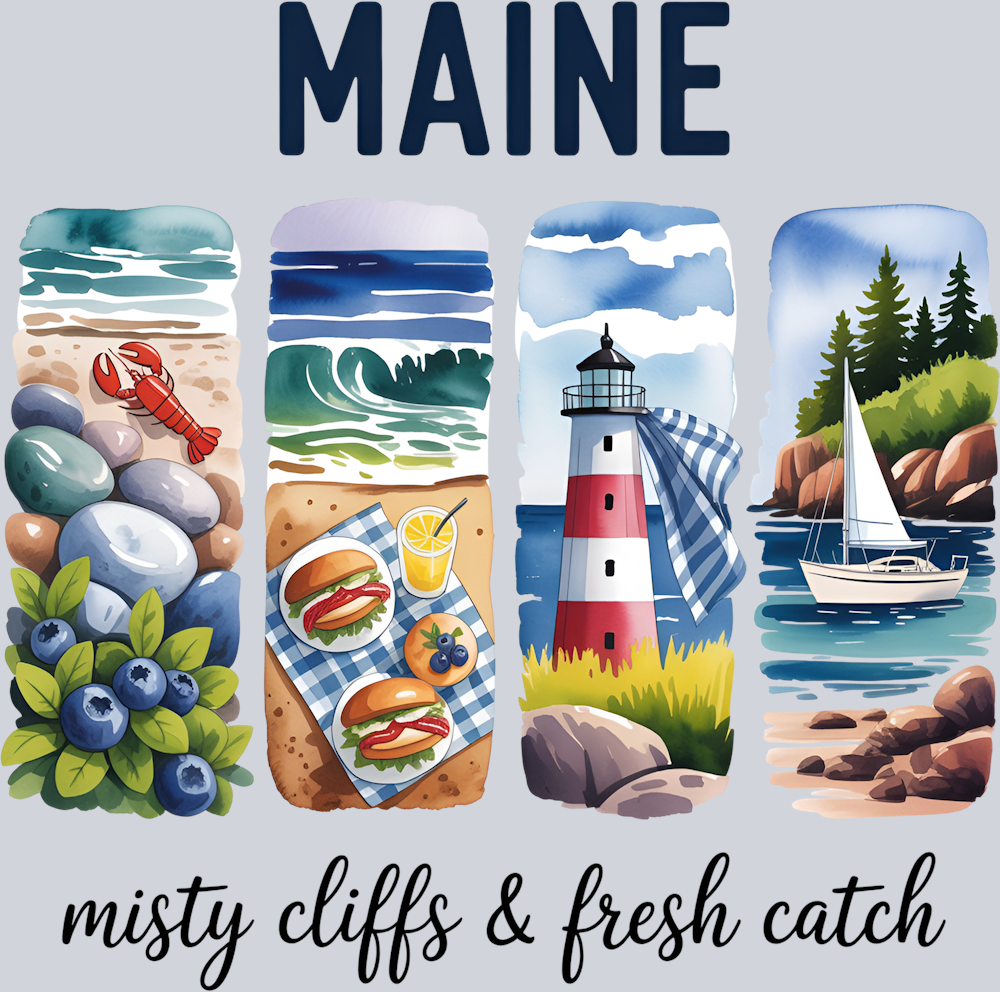 DTF Transfer Maine - Misty Cliffs & Fresh Catch