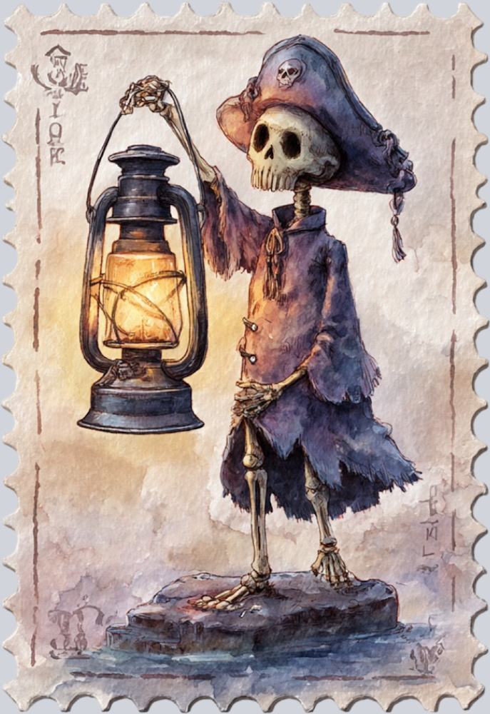 DTF Transfer High Seas - Postage Pirate with Lantern