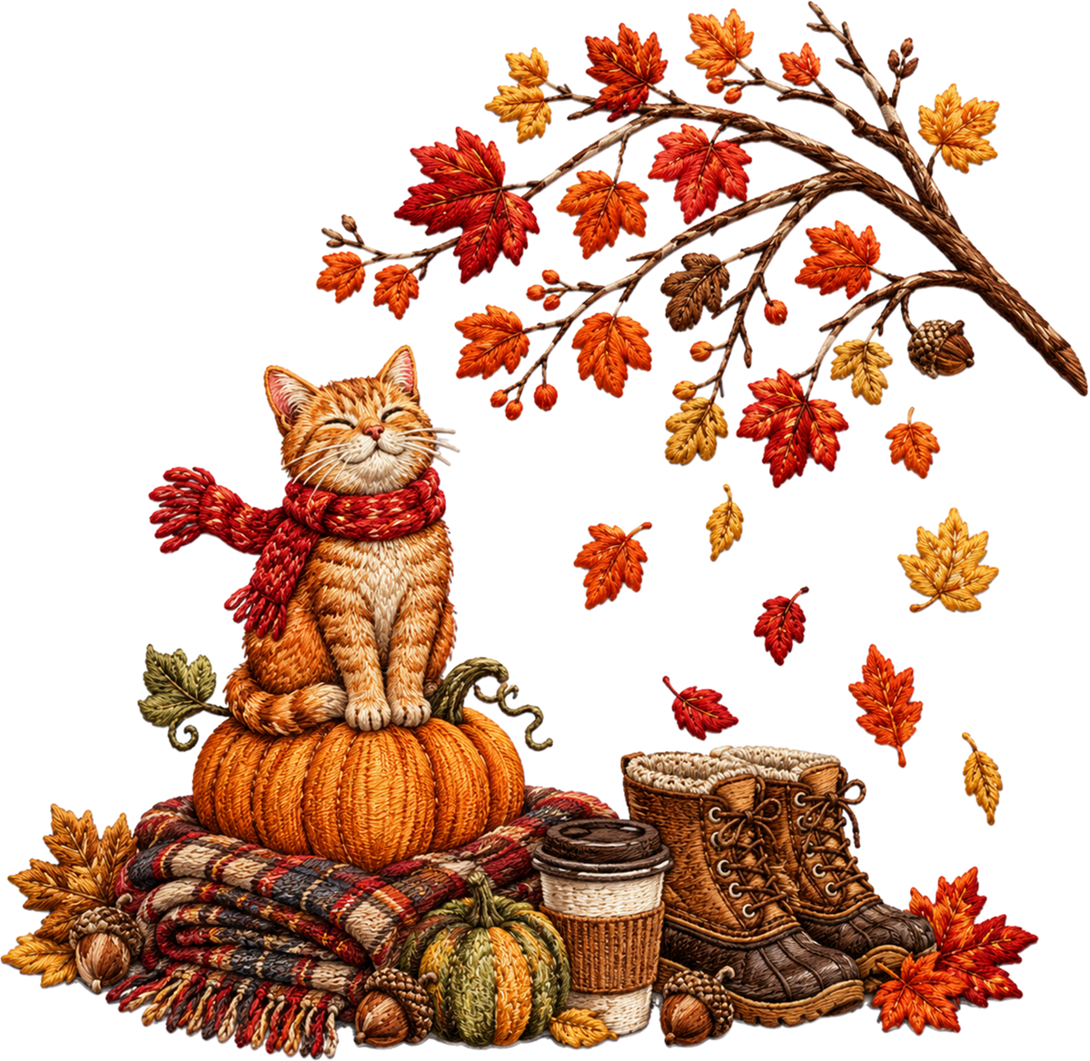 DTF Transfer Thanksgiving - Autumn Cat Embroidery