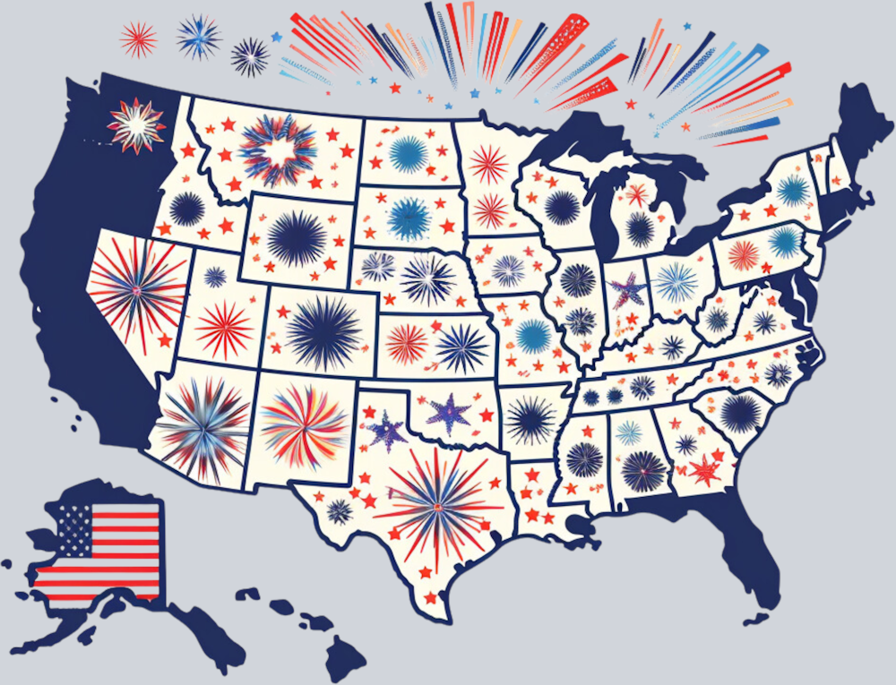 DTF Transfer USA - Fireworks Map Blue