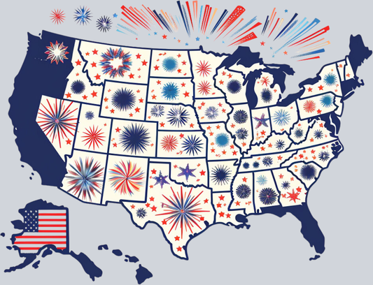 DTF Transfer USA - Fireworks Map Blue