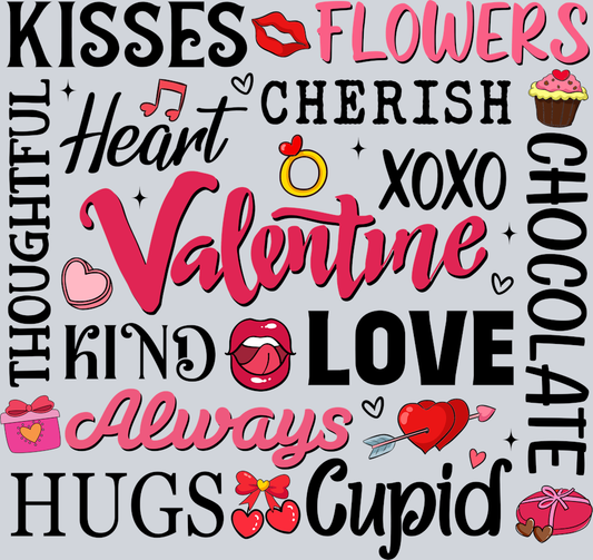 DTF Transfer Valentines - Kisses Flowers