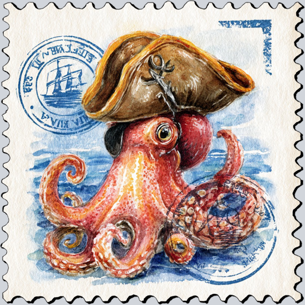 DTF Transfer High Seas - Postage Pirate Octopus