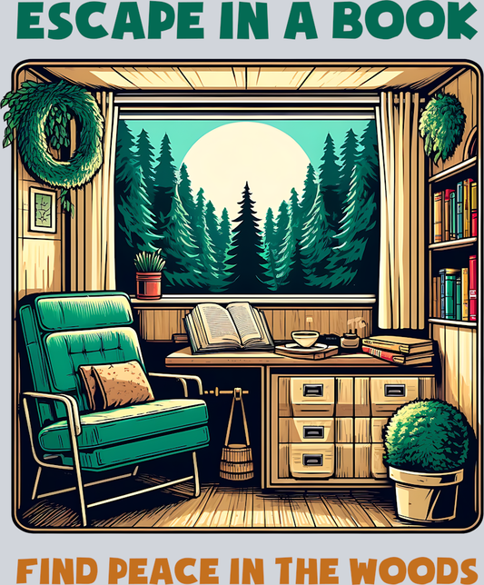 DTF Transfer Camping - Escape in a Book Find Peace in the Woods